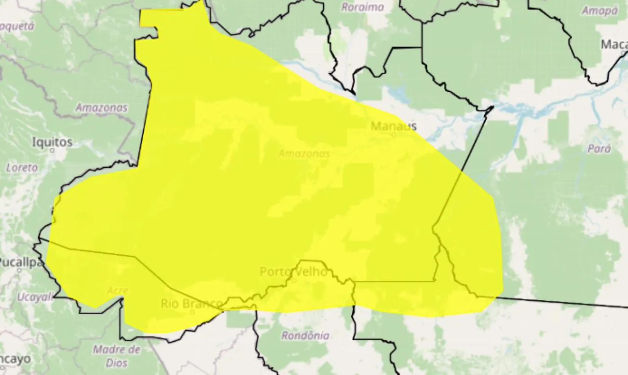 o mapa mostra as áreas em alerta para temporais